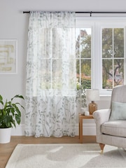 Green Isla Floral Printed Slot Top Unlined Sheer Panel Voile Curtain - Image 2 of 4