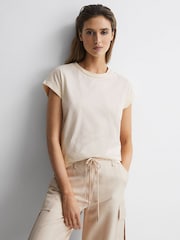 Reiss Cream Tereza Cotton-Jersey Crew Neck T-Shirt - Image 1 of 6