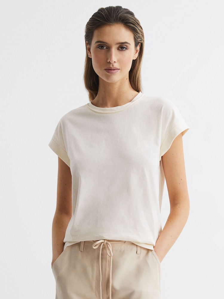Reiss Cream Tereza Cotton-Jersey Crew Neck T-Shirt - Image 6 of 6