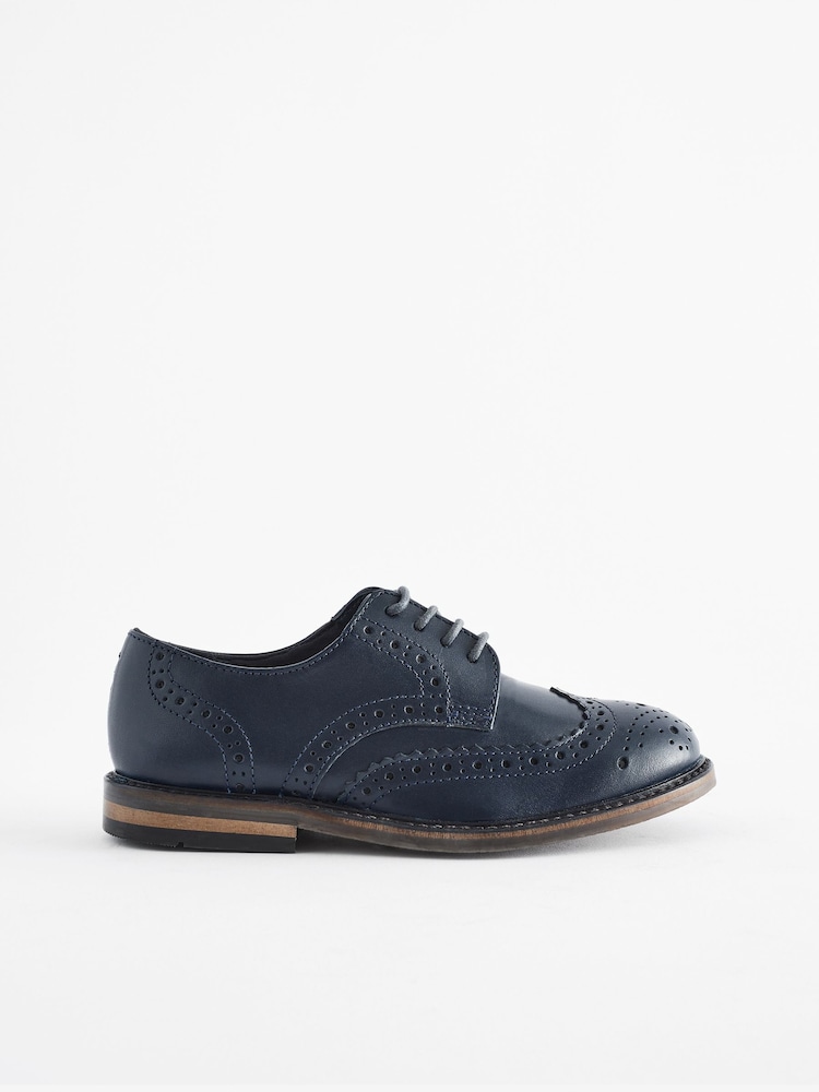 Navy Wide Fit (G) Leather Brogues - Image 2 of 6