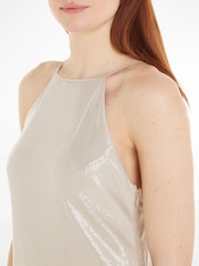 Calvin Klein Natural Sequin Halterneck Maxi Dress - Image 3 of 4