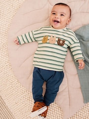 Cream/Navy Blue Character Baby Top and Leggings 2 Piece Set - Image 1 of 6