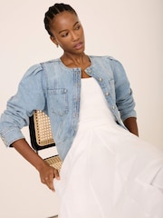 Mint Velvet Blue Collarless Denim Jacket - Image 4 of 8