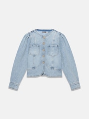 Mint Velvet Blue Collarless Denim Jacket - Image 7 of 8