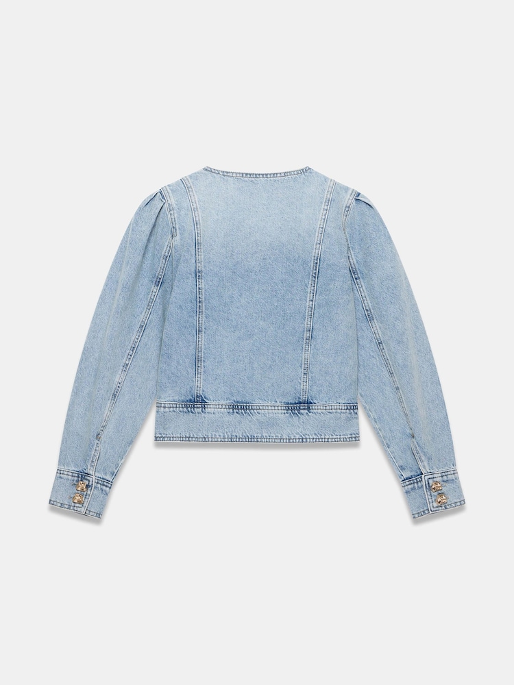 Mint Velvet Blue Collarless Denim Jacket - Image 8 of 8