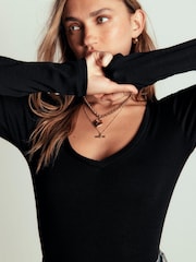 Boden Black Annie Cotton V-Neck Jersey Top - Image 2 of 6