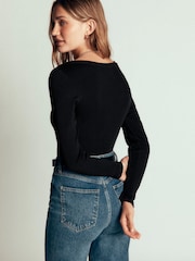 Boden Black Annie Cotton V-Neck Jersey Top - Image 3 of 6