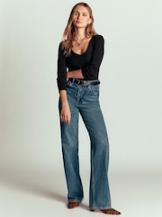 Boden Black Annie Cotton V-Neck Jersey Top - Image 4 of 6
