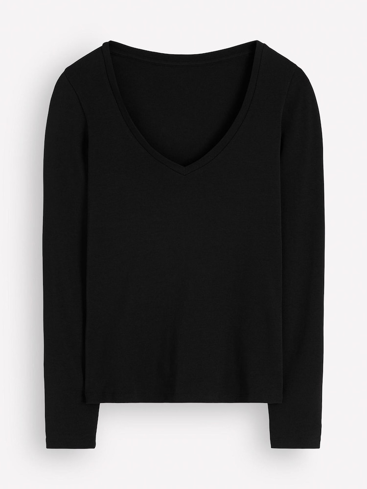 Boden Black Annie Cotton V-Neck Jersey Top - Image 6 of 6 Boden Black Annie Cotton V-Neck Jersey Top - Image 6 of 6