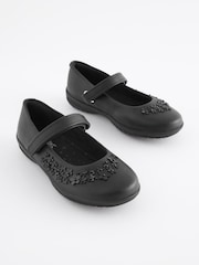 Black Standard Fit (F) School Flower Mary Jane Shoes - Image 1 of 5