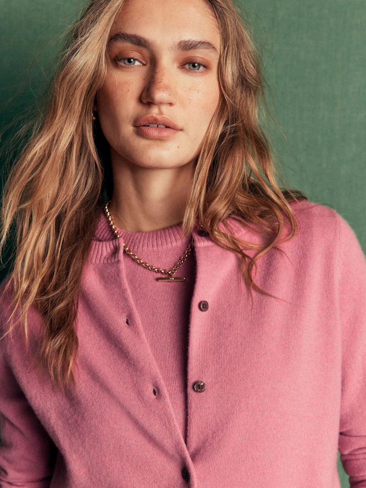 Boden Pink Elsie Cashmere Crew Neck Cardigan - Image 2 of 6