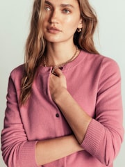 Boden Pink Elsie Cashmere Crew Neck Cardigan - Image 5 of 6