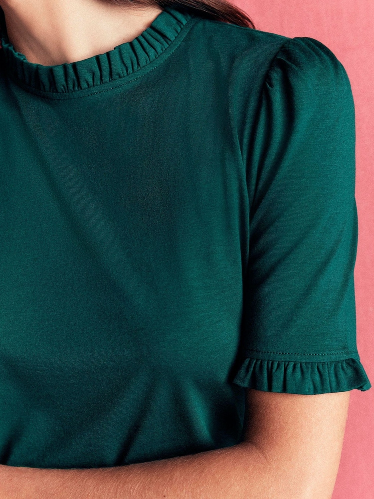 Boden Green Imi Supersoft Frill T-Shirt - Image 2 of 5 Boden Green Imi Supersoft Frill T-Shirt - Image 2 of 5