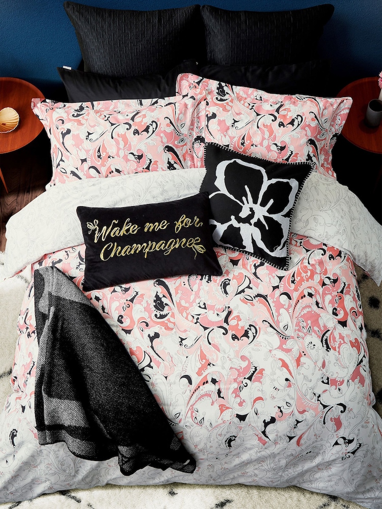 Ted Baker Black Wake Me For Champagne 100% Cotton Cushion - Image 1 of 5