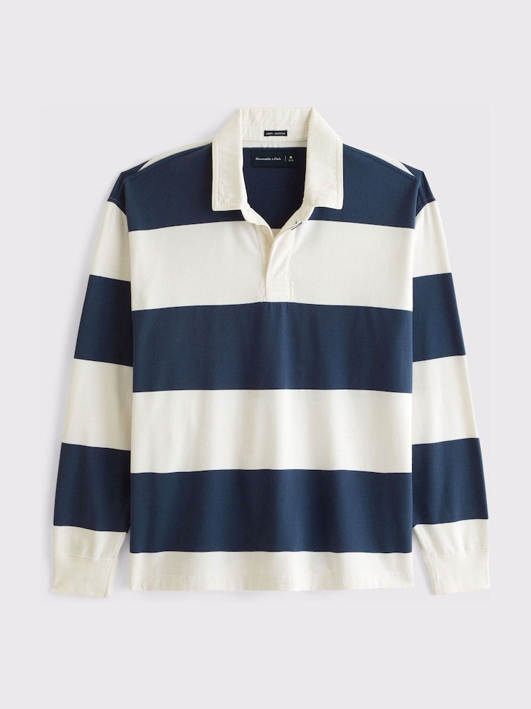 Abercrombie & Fitch Blue Stripe Heavy Weight Rugby Shirt - Image 1 of 1 Abercrombie & Fitch Blue Stripe Heavy Weight Rugby Shirt - Image 1 of 1