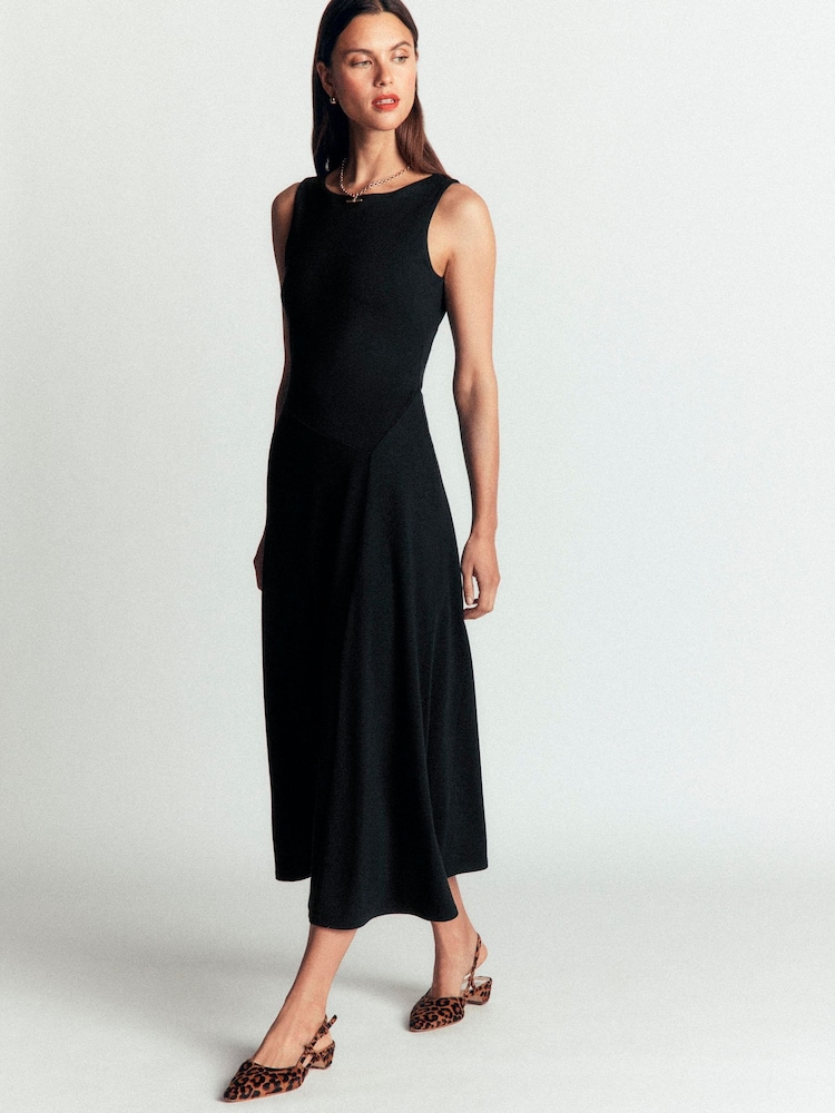 Boden Black Asymetric Ponte Midi Dress - Image 1 of 6