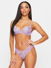 Ann Summers Purple Cherishing Embroidery & Mesh Padded Plunge Bra - Image 3 of 5
