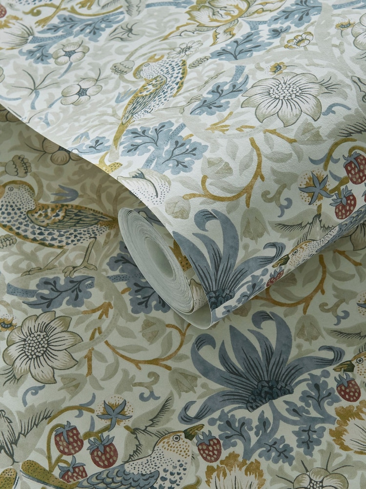 Clarke & Clarke William Morris Designs Linen Plum Strawberry Thief 10.05M Wallpaper - Image 1 of 2 Clarke & Clarke William Morris Designs Linen Plum Strawberry Thief 10.05M Wallpaper - Image 1 of 2