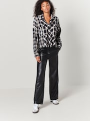 Black/White Check Long Sleeve Frayed Hem Shirt - Image 2 of 7