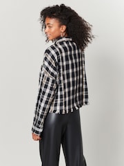 Black/White Check Long Sleeve Frayed Hem Shirt - Image 3 of 7