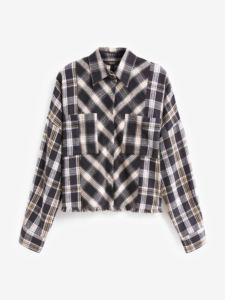 Black/White Check Long Sleeve Frayed Hem Shirt - Image 5 of 7