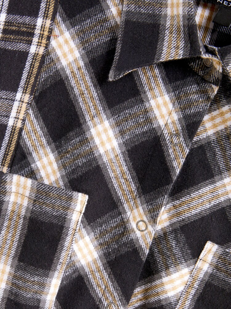 Black/White Check Long Sleeve Frayed Hem Shirt - Image 6 of 7