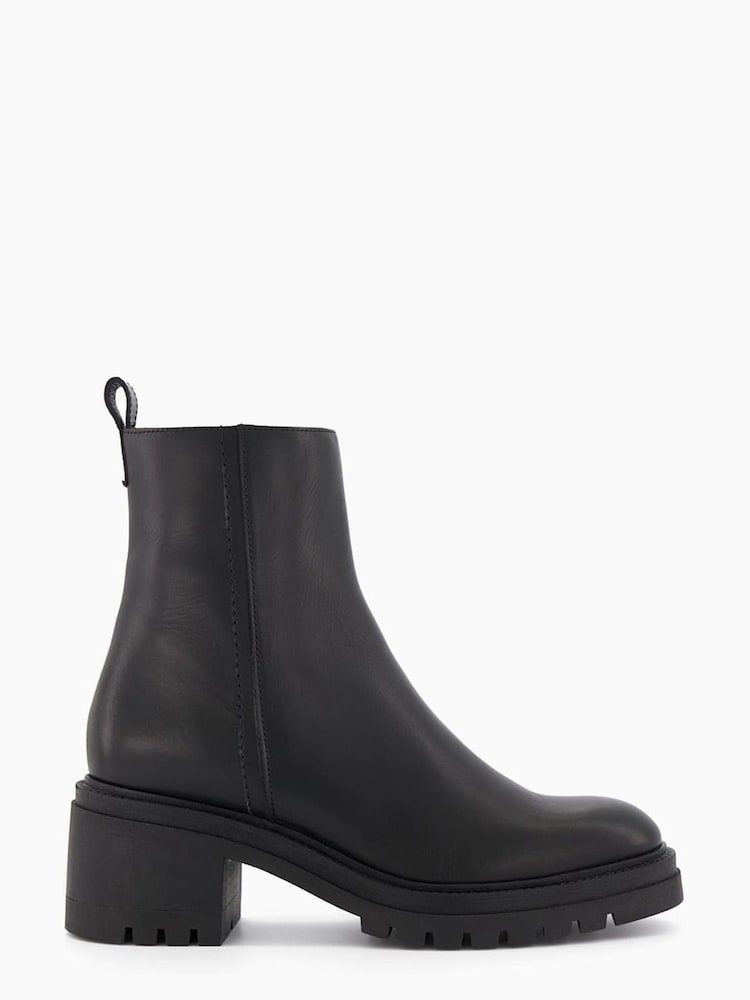 Dune London Black Possessive Cleated Heel Plain Ankle Boots - Image 1 of 6
