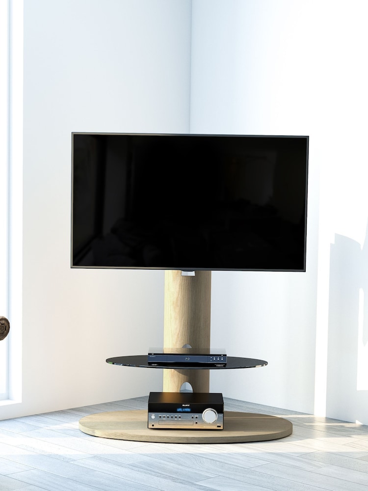 AVF Whitewashed Oak Chepstow 930 Pedestal TV Stand - Image 1 of 2