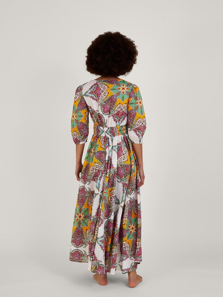 Monsoon Brown Paisley Sustainable Cotton Scarf Print Maxi Dress - Image 2 of 4