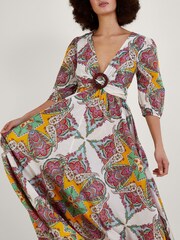 Monsoon Brown Paisley Sustainable Cotton Scarf Print Maxi Dress - Image 3 of 4