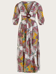 Monsoon Brown Paisley Sustainable Cotton Scarf Print Maxi Dress - Image 4 of 4