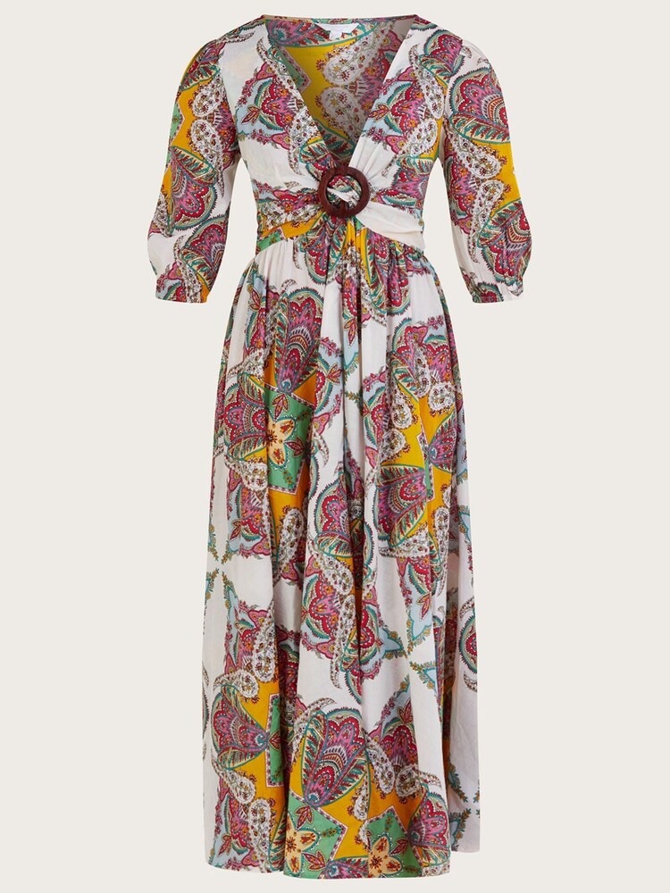 Monsoon Brown Paisley Sustainable Cotton Scarf Print Maxi Dress - Image 4 of 4