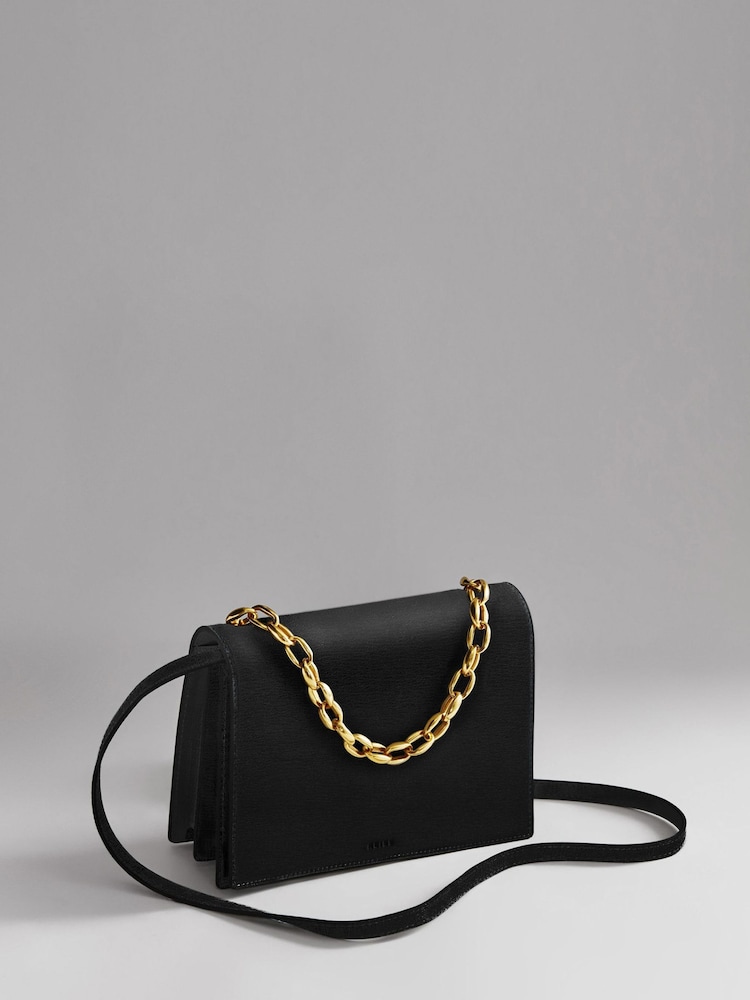 Reiss Black Sloane Leather Chain Handbag - Image 2 of 7