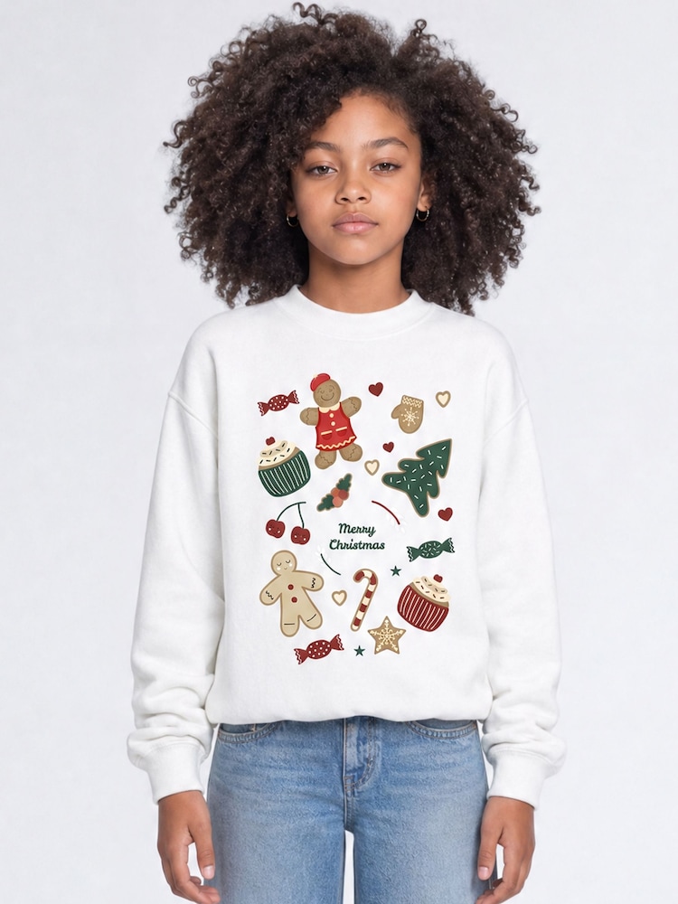 Rags & Rascals White Christmas Icons Sweatshirt - Image 1 of 4 Rags & Rascals White Christmas Icons Sweatshirt - Image 1 of 4