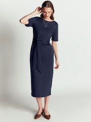 Boden Blue Belted Ponte Midi Dress - Image 1 of 6