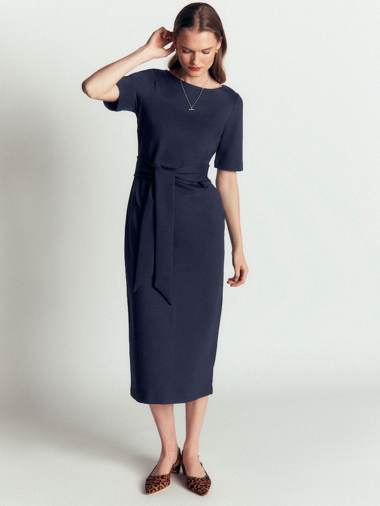 Boden Blue Belted Ponte Midi Dress - Image 1 of 6 Boden Blue Belted Ponte Midi Dress - Image 1 of 6