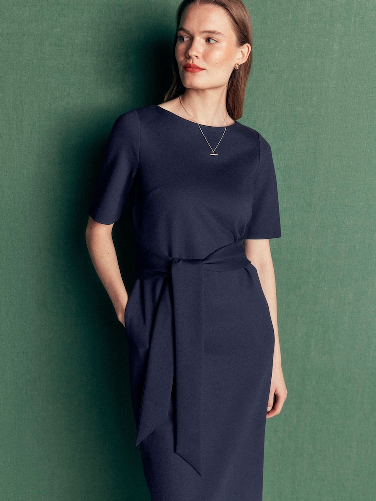 Boden Blue Belted Ponte Midi Dress - Image 2 of 6 Boden Blue Belted Ponte Midi Dress - Image 2 of 6