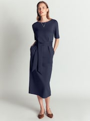 Boden Blue Belted Ponte Midi Dress - Image 4 of 6