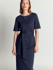 Boden Blue Belted Ponte Midi Dress - Image 5 of 6