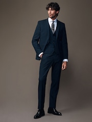 Navy Blue Slim Fit Two Button Suit Jacket - Image 2 of 12