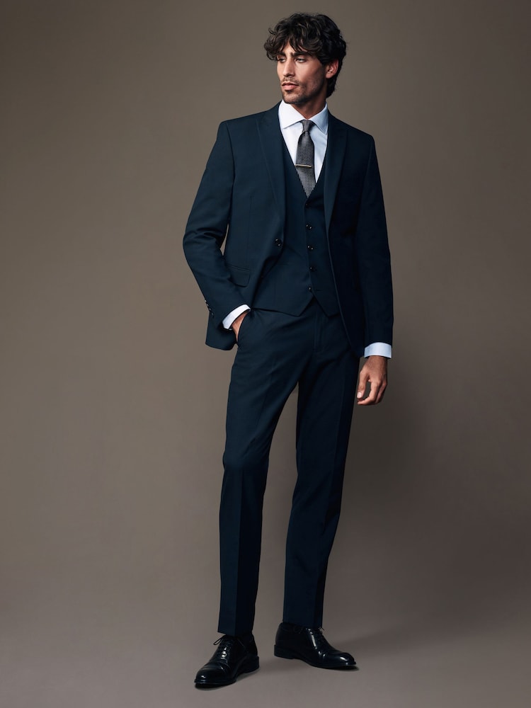 Navy Blue Slim Fit Two Button Suit Jacket - Image 2 of 12