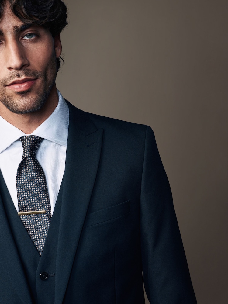 Navy Blue Slim Fit Two Button Suit Jacket - Image 5 of 12