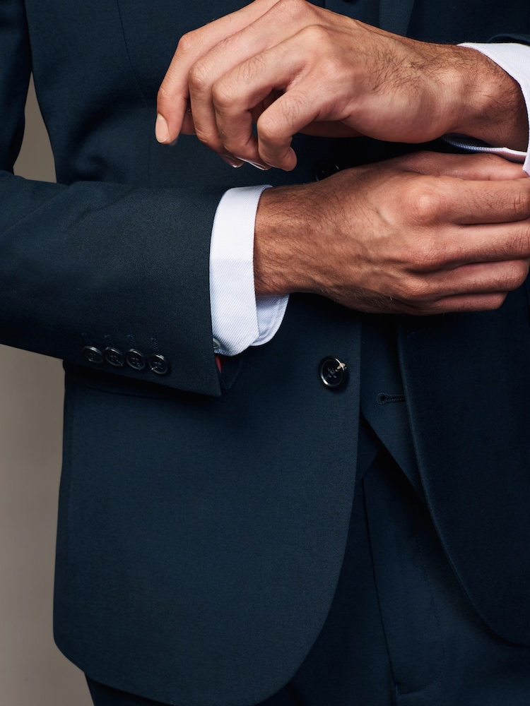 Navy Blue Slim Fit Two Button Suit Jacket - Image 7 of 12