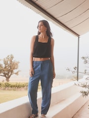 Blue Smart Linen Blend Cargo Taper Trousers - Image 2 of 7