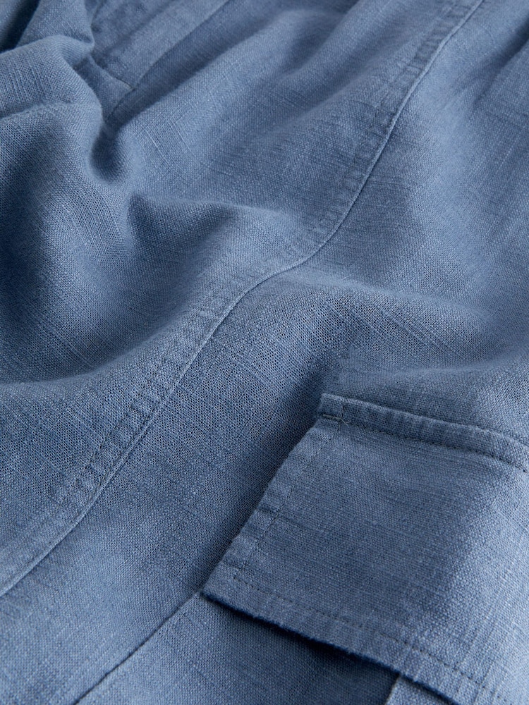 Blue Smart Linen Blend Cargo Taper Trousers - Image 7 of 7