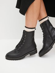 Black Regular/Wide Fit Forever Comfort® Leather Lace-Up Boots - Image 2 of 7