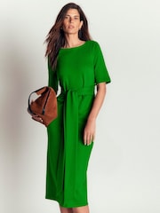 Boden Green Belted Ponte Midi Dress - Image 1 of 5