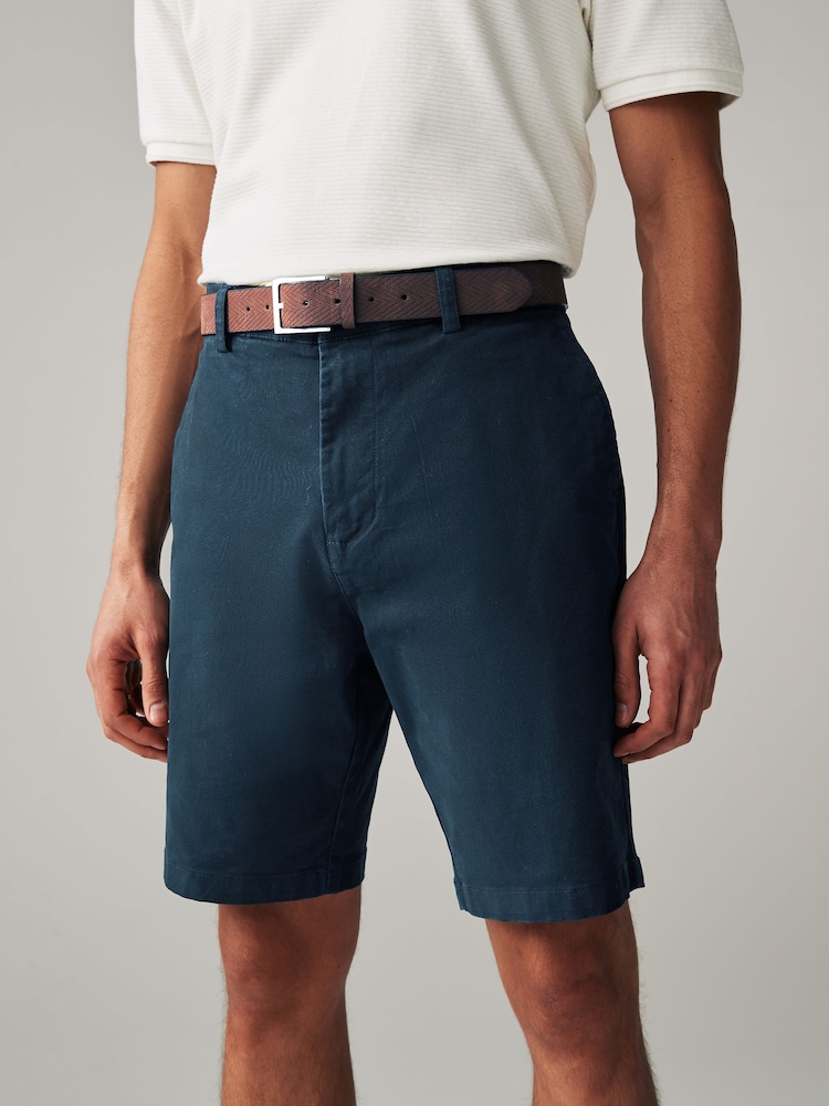 Navy Blue Belted Chino Shorts - Image 1 of 8