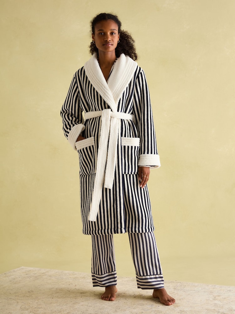 Joules Matilda Navy & White Fleece Lined Dressing Gown - Image 1 of 7