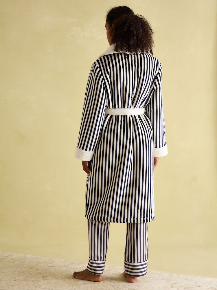 Joules Matilda Navy & White Fleece Lined Dressing Gown - Image 2 of 7